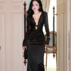 ชุดเดรส ราตรียาว  สีดำ BRAND OBIBI 3080 Size S