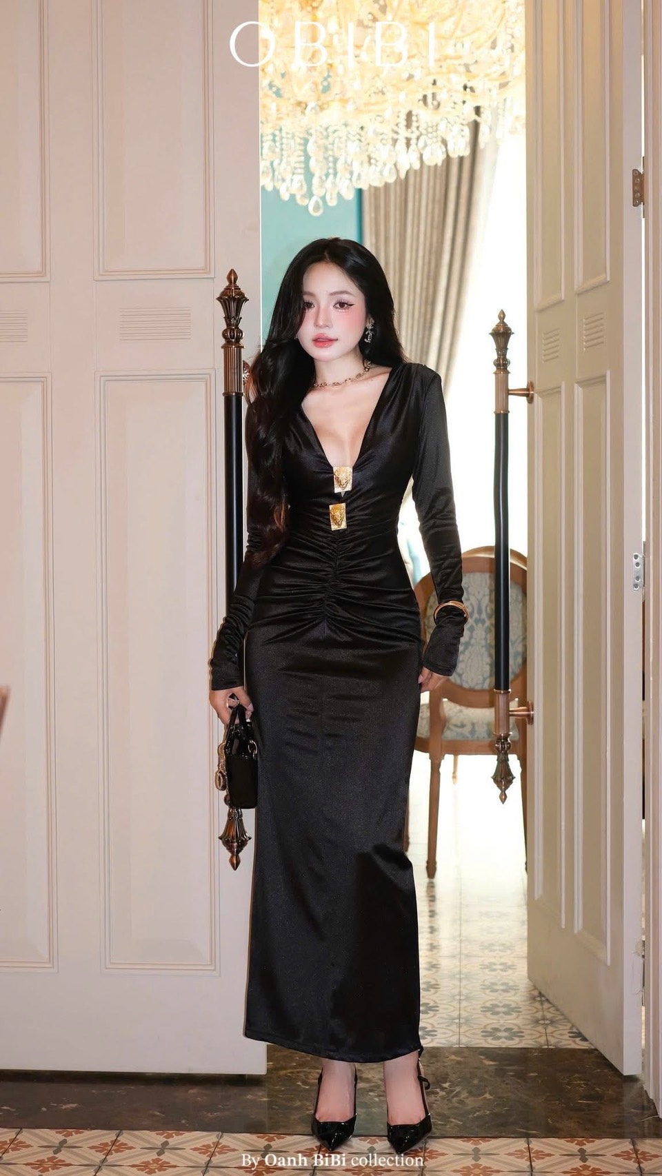 ชุดเดรส ราตรียาว สีดำ BRAND OBIBI 3080 Size S - Image 4