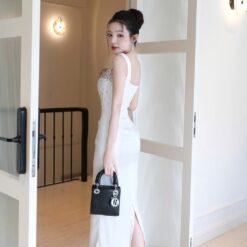 ชุดเดรส ราตรียาว สายเดี่ยว แต่งเพรช  สีขาว สีดำ  BRAND OBIBI 3081 Size S