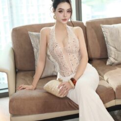 ชุดเดรส ราตรียาว คล่องคอ สีขาว BRAND OBIBI 3082 Size S-M