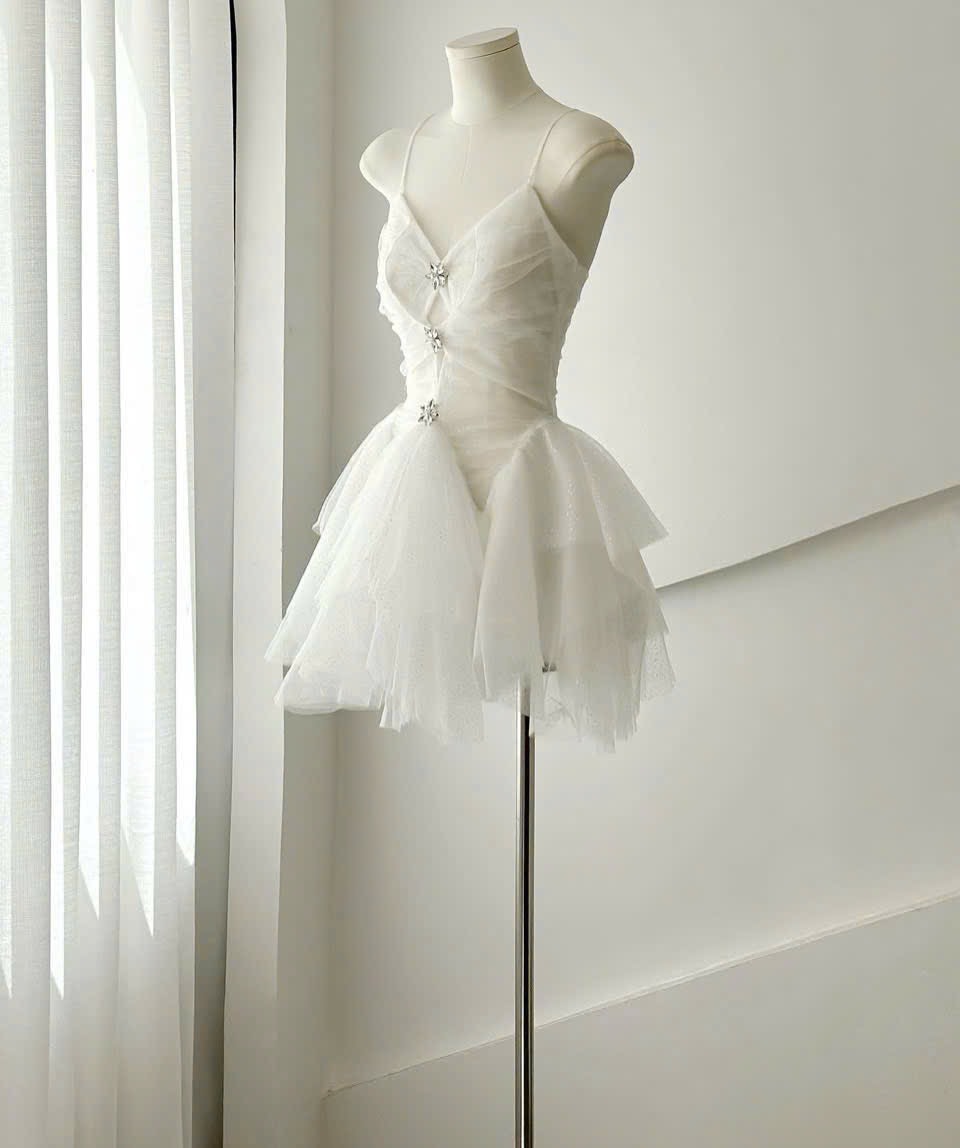 ชุดเดรส สายเดี๋ยว กลิตเตอร์ แต่งเพรช สีขาว สีดำ BRAND OBIBI 2246 Size S,M - Image 12