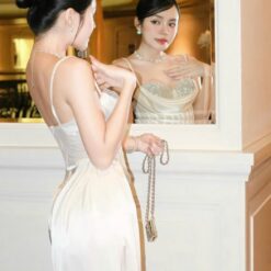 ชุดเดรส ราตรียาว สายเดี่ยว เพรช สีขาว สีแดง สีดำ BRAND OBIBI 3085 Size S-M