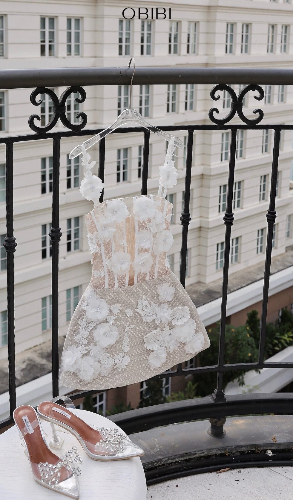 ชุดเดรส สายเดี๋ยว แต่งดอก สีขาว BRAND OBIBI 2247 Size M - Image 14