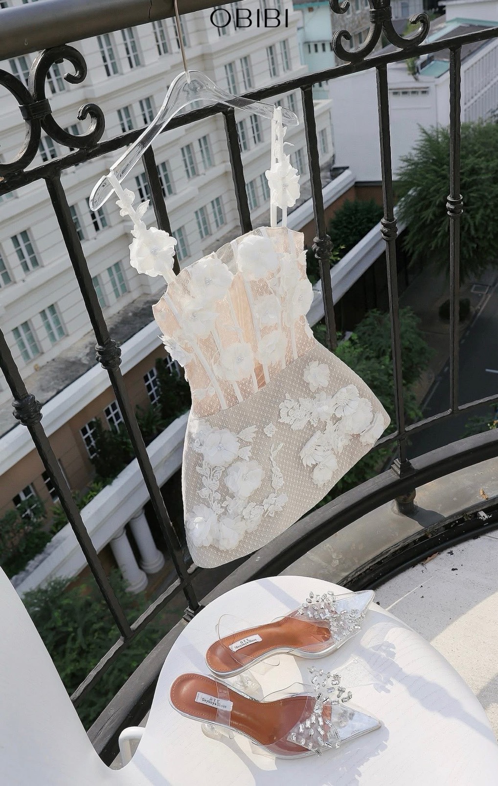 ชุดเดรส สายเดี๋ยว แต่งดอก สีขาว BRAND OBIBI 2247 Size M - Image 13