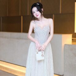 ชุดเดรส สายเดี่ยว แต่งลูกไม้  สีเขียว BRAND OBIBI 2250 Size M