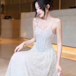 ชุดเดรส สายเดี่ยว แต่งลูกไม้  สีเขียว BRAND OBIBI 2250 Size M