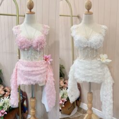 ชุดเซ็ท 2 ชิ้น เที่ยวทะเล สีชมพู 4035 FreeSize