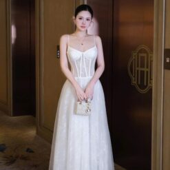 ชุดเดรส สายเดี่ยว แต่งลูกไม้ สีขาว สีชมพู BRAND OBIBI 2252 BKK