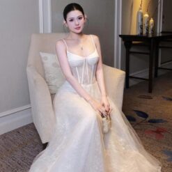 ชุดเดรส สายเดี่ยว แต่งลูกไม้ สีขาว สีชมพู BRAND OBIBI 2252 BKK