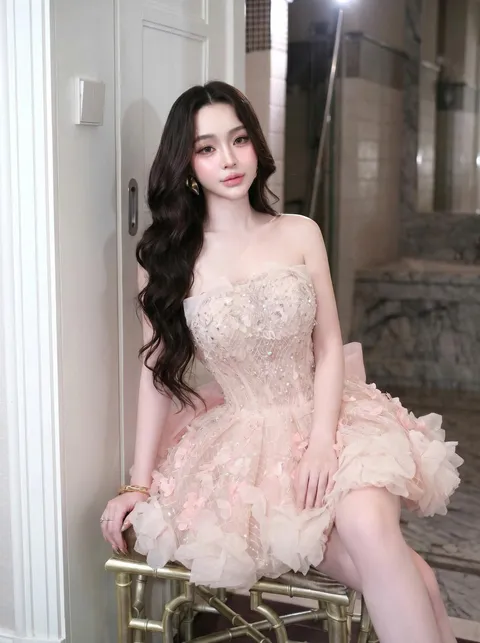 ชุดเดรส แต่งดอก กลิตเตอร์ สีชมพู BRAND HISO 2324BKK Size M - Image 9