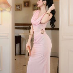 ชุดเดรสยาว ราตรี อะไล่ทอง สีชมพู BRAND Thao_bibii 2292 BKK SIZE M