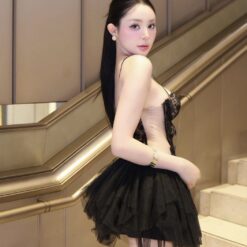 ชุดเดรส สายเดี่ยว ลูกไม้-กระโปรงฟู สีดำ BRAND ZEN LULU 2304 BKK SIZE S-M