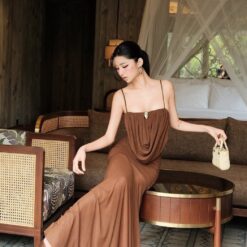 ชุดเดรส ราตรี สายเดี่ยว สีน้ำตาล  BRAND OBIBI 2262 BKK SIZE M
