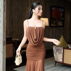 ชุดเดรส ราตรี สายเดี่ยว สีน้ำตาล  BRAND OBIBI 2262 BKK SIZE M