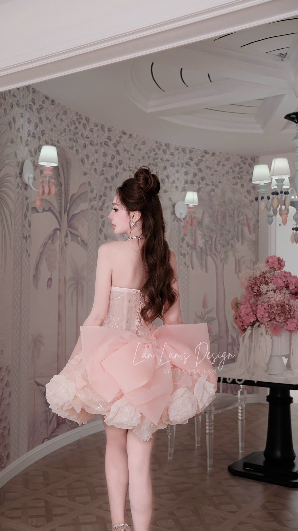 ชุดเดรส แต่งดอก กลิตเตอร์ สีชมพู BRAND HISO 2324BKK Size M - Image 8