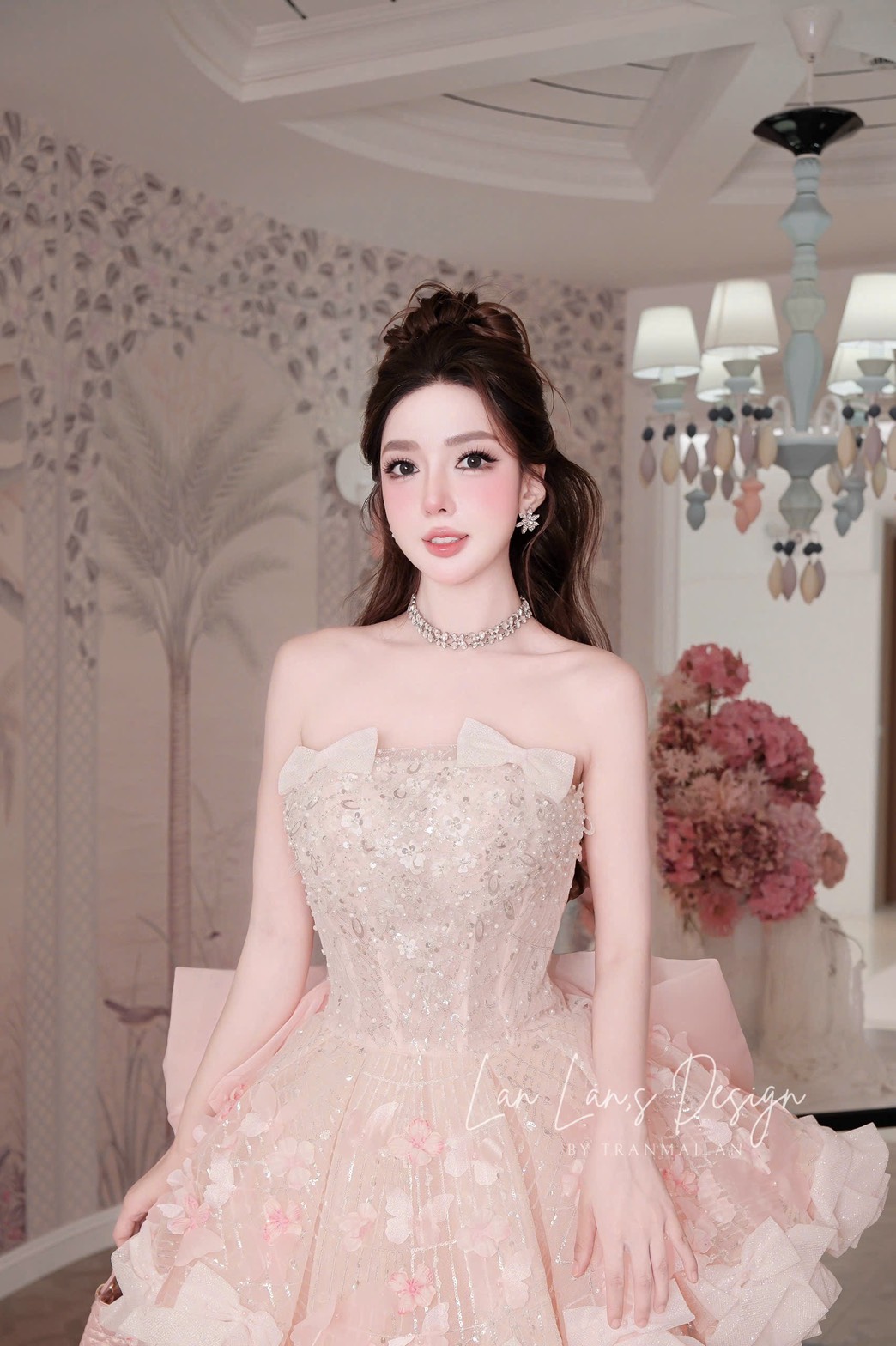 ชุดเดรส แต่งดอก กลิตเตอร์ สีชมพู BRAND HISO 2324BKK Size M - Image 7