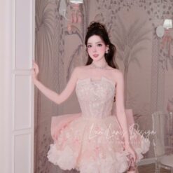 ชุดเดรส แต่งดอก กลิตเตอร์ สีชมพู BRAND HISO 2324BKK Size M