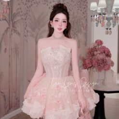 ชุดเดรส แต่งดอก กลิตเตอร์ สีชมพู BRAND HISO 2324BKK Size M