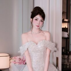ชุดเดรส ปาดไหล่ แต่งดอก + กลิตเตอร์ BRAND HISO 2332 BKK Size M