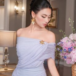 ชุดเดรส ปาดไหล่ สีม่วง BRAND OBIBI 2281 BKK SIZE M