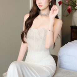 ชุดเซ็ท เกาะอก คอร์เซ็ต กลิตเตอร์  สีขาว BRAND OBIBI 4036 BKK SIZE M