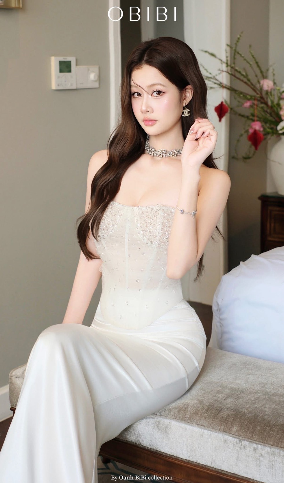 ชุดเซ็ท เกาะอก คอร์เซ็ต กลิตเตอร์ สีขาว BRAND OBIBI 4036 BKK SIZE M - Image 4