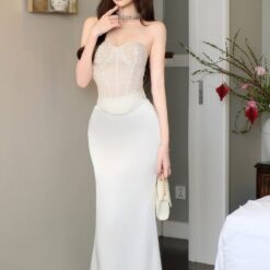 ชุดเซ็ท เกาะอก คอร์เซ็ต กลิตเตอร์  สีขาว BRAND OBIBI 4036 BKK SIZE M