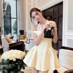 ชุดเดรส คล้องคอ ปาดไหล่ สีครีม BRAND Tranali 2308 BKK SIZE S-M