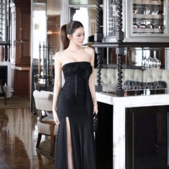 ชุดเดรสยาว ราตรี เกาะอก สีดำ BRAND Tranali 2307 BKK SIZE S-M