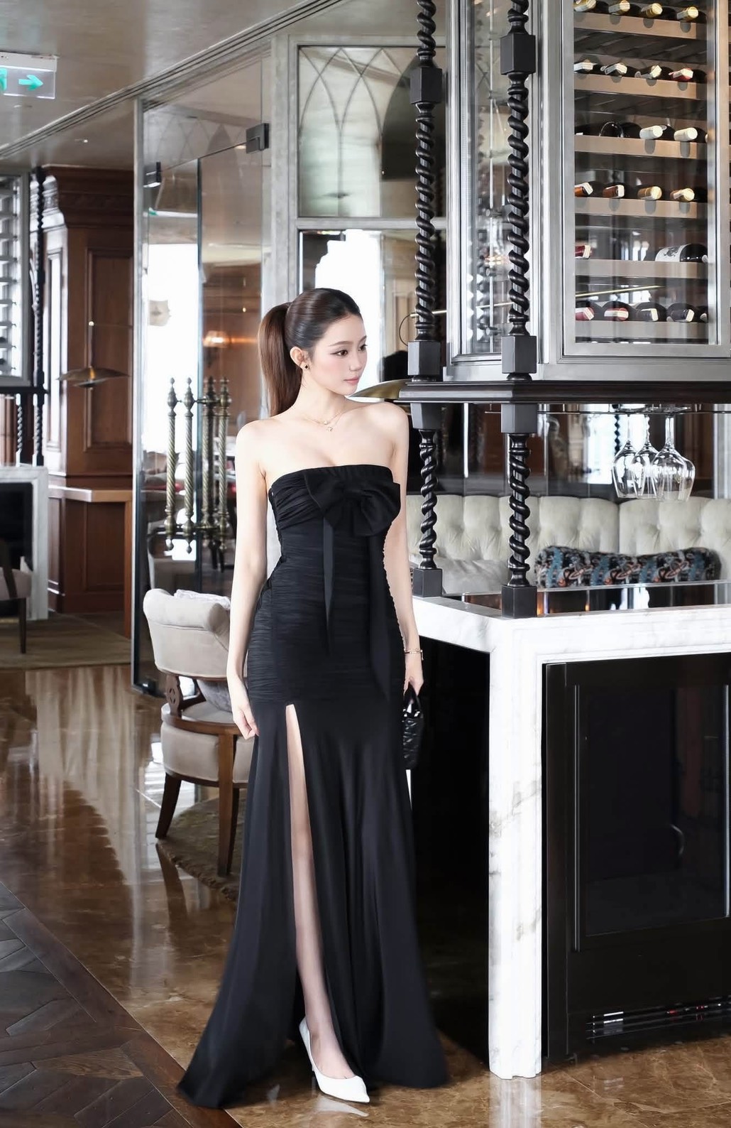 ชุดเดรสยาว ราตรี เกาะอก สีดำ BRAND Tranali 2307 BKK SIZE S-M