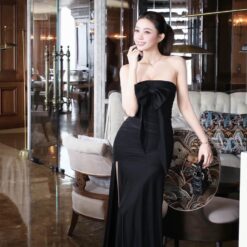 ชุดเดรสยาว ราตรี เกาะอก สีดำ BRAND Tranali 2307 BKK SIZE S-M