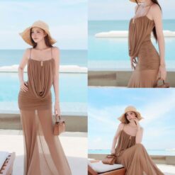 ชุดเดรส ราตรี สายเดี่ยว สีน้ำตาล BRAND TRANALI 2309 BKK SIZE M