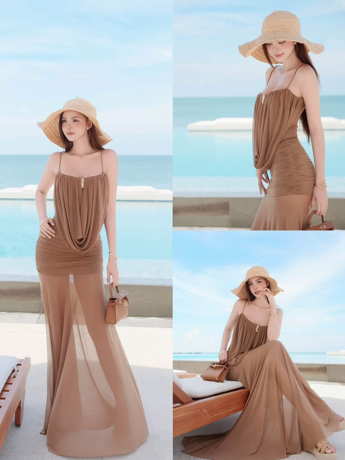 ชุดเดรส ราตรี สายเดี่ยว สีน้ำตาล BRAND TRANALI 2309 BKK SIZE M