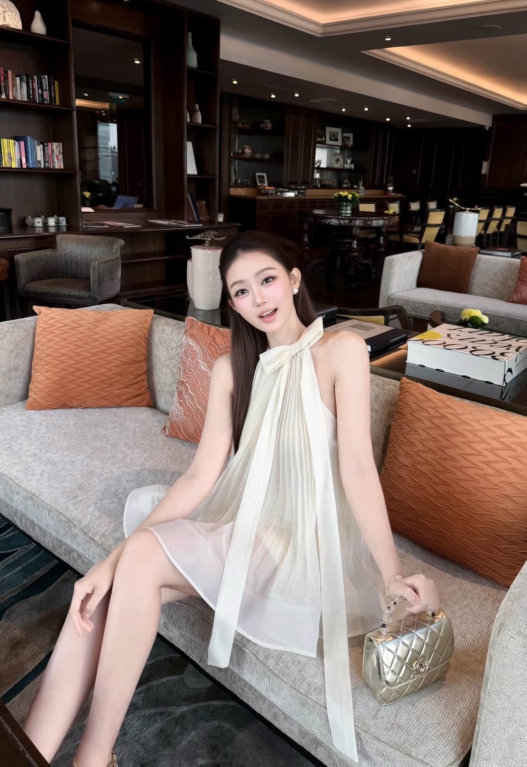 ชุดเซ็ท คล้องคอ แต่งโบว์ สี ขาว ครีม BRAND TRANALI 4039 BKK SIZE S - Image 6