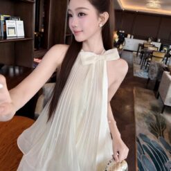 ชุดเซ็ท คล้องคอ แต่งโบว์ สี ขาว ครีม BRAND TRANALI 4039 BKK SIZE S