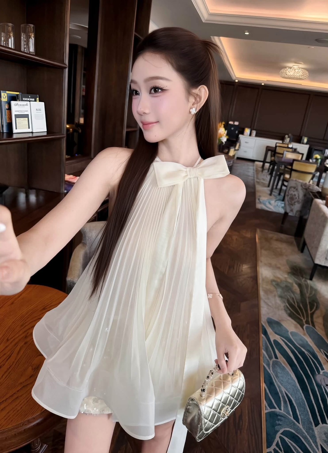 ชุดเซ็ท คล้องคอ แต่งโบว์ สี ขาว ครีม BRAND TRANALI 4039 BKK SIZE S - Image 5