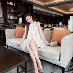 ชุดเซ็ท คล้องคอ แต่งโบว์ สี ขาว ครีม BRAND TRANALI 4039 BKK SIZE S