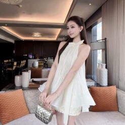 ชุดเซ็ท คล้องคอ แต่งโบว์ สี ขาว ครีม BRAND TRANALI 4039 BKK SIZE S