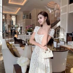 ชุดเดรสยาว ราตรี ลูกไม้ สีขาว BRAND TRANALI 2313 BKK SIZE M