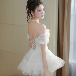 ชุดเดรส ปาดไหล่ กระโปรงฟู สีขาว Brand KATHY 2321BKK Size S-M