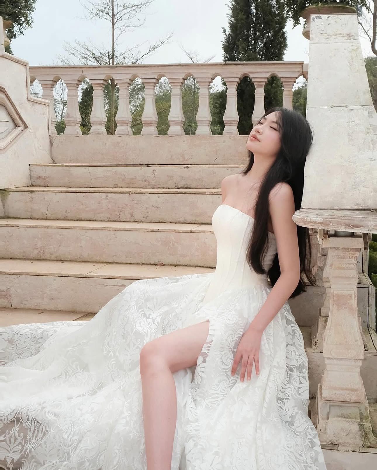 ชุดเดรสยาว ราตรียาว เกาะอก ลูกไม้ สีขาว BRAND KATHY 2316 BKK SIZE M - Image 6