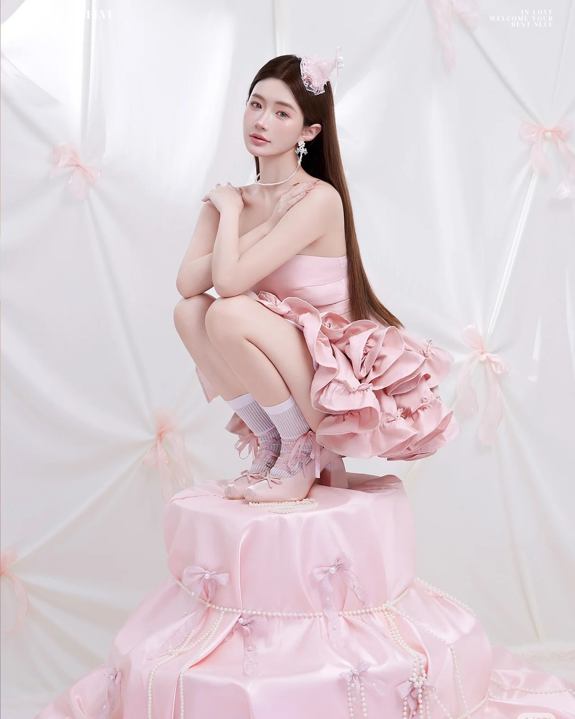 ชุดเดรส เกาะอก กระโปรงฟู แต่งโบว์ สีชมพู สีขาว Brand KATHY 2317 BKK Size M - Image 12
