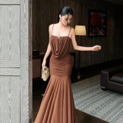 ชุดเดรส ราตรี สายเดี่ยว สีน้ำตาล  BRAND OBIBI 2262 BKK SIZE M