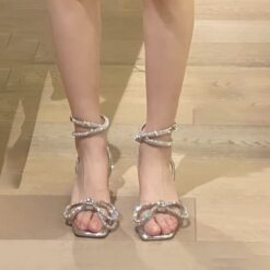 รองเท้า แต่งโบว์เพรช สีเงิน  9025 Size 38-39-40 BKK
