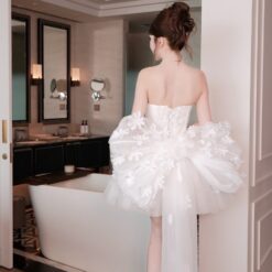 ชุดเดรส เกาะอก สีขาว แต่งมุก BRAND HISO 2340 BKK Size M