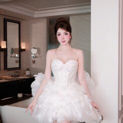 ชุดเดรส เกาะอก สีขาว แต่งมุก BRAND HISO 2340 BKK Size M